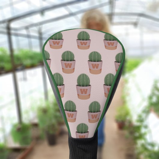 Cactus Pattern Pink und Green Mit Monogramm Driver Golf Headcover