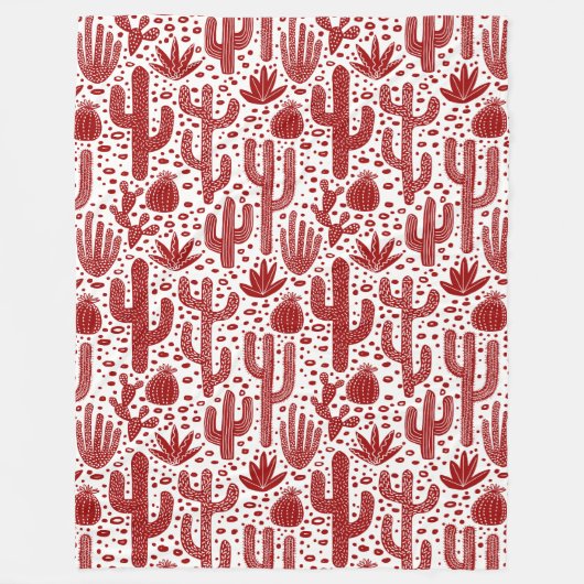 Cactus Pattern - Ruby Red und White Fleecedecke (Vorderseite)