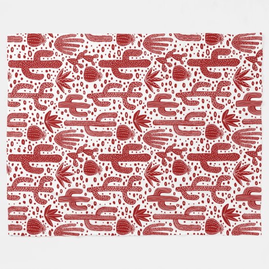 Cactus Pattern - Ruby Red und White Fleecedecke (Vorderseite (Horizontal))