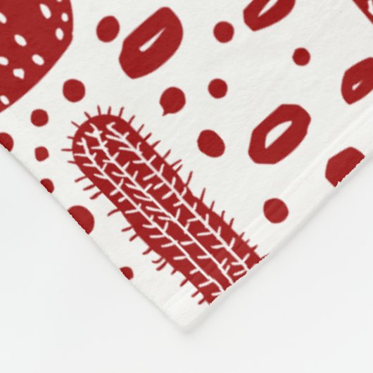 Cactus Pattern - Ruby Red und White Fleecedecke (Ecke)
