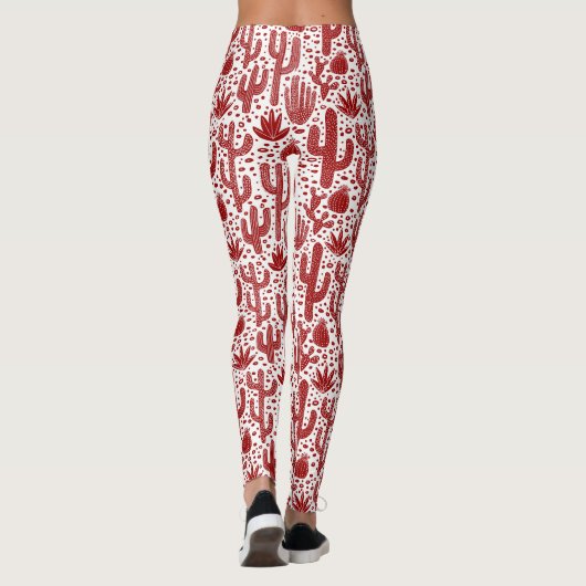 Cactus Pattern - Ruby Red und White Leggings (Rückseite)