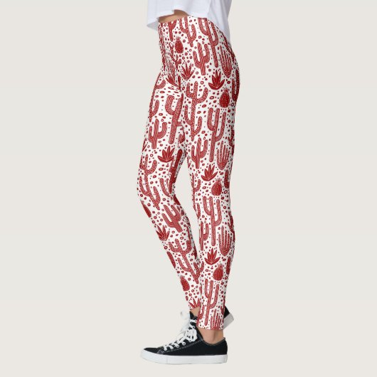 Cactus Pattern - Ruby Red und White Leggings (Links)