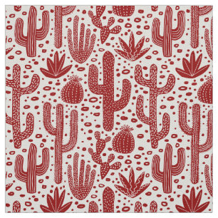Cactus Pattern - Ruby Red und White Stoff