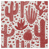 Cactus Pattern - Ruby Red und White Stoff (Nahaufnahme)