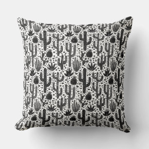 Cactus Pattern - Schwarz und Weiß Kissen