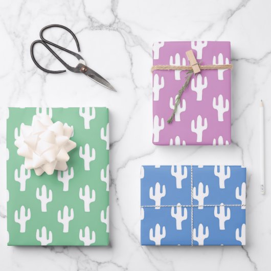 Cactus Pattern Sherbet Colors Wüste Moderner Spaß Geschenkpapier Set (Vorderseite)