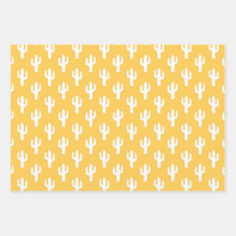 Cactus Pattern Yellow Orange Blue Wüste Südwesten Geschenkpapier Set