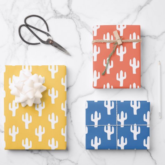 Cactus Pattern Yellow Orange Blue Wüste Südwesten Geschenkpapier Set (Vorderseite)