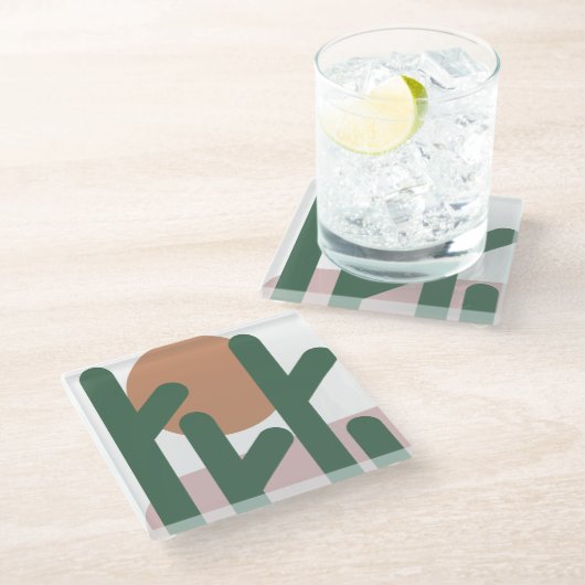 Cactus Pflanze Desert Boho Green Pink Glasuntersetzer (Schrägansicht)