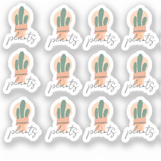 Cactus Pflanze Elegantes Script Sticker Set (Vorderseite)