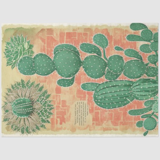 Cactus Pflanze Ephemera Collage Art Nr. 4 Seidenpapier (Vorderseite)