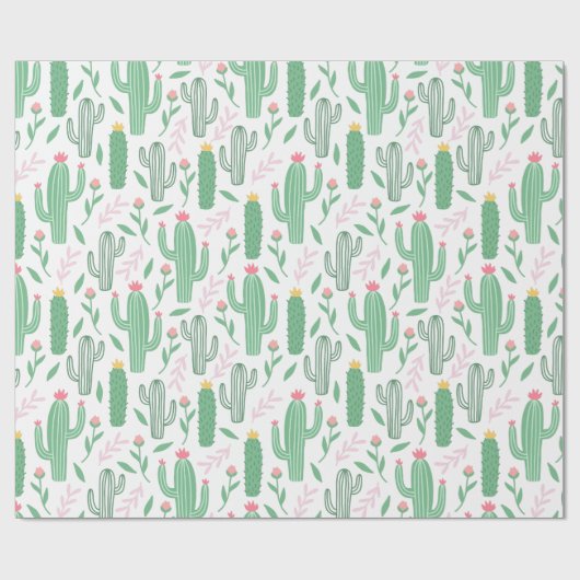 Cactus Pflanze Grünes Lila Muster Geschenkpapier (Flach)