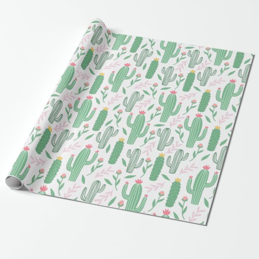 Cactus Pflanze Grünes Lila Muster Geschenkpapier (Ungerollt)