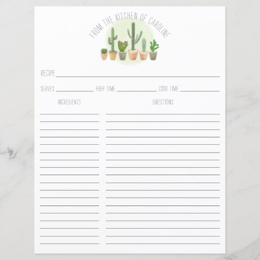 Cactus Pflanze Succulents Recipe Card Binder Beila (Vorderseite)