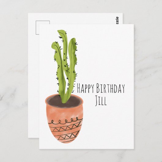 Cactus Pflanze Terracotta Handgezeichnet Geburtsta Postkarte (Vorne/Hinten)