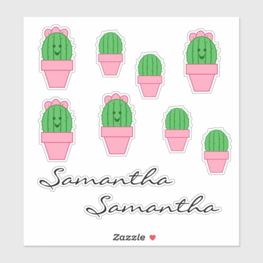 Cactus Pink Blume Pot Aufkleber (Blatt)