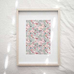 Cactus Pink Green Floral Pattern Art Print Poster