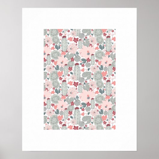 Cactus Pink Green Floral Pattern Art Print Poster (Vorne)