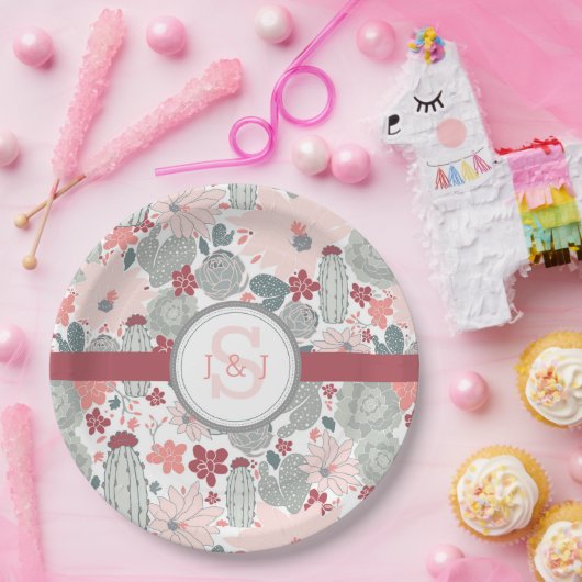 Cactus Pink Mint Succulents Cacti Pflanze Pappteller (Party)