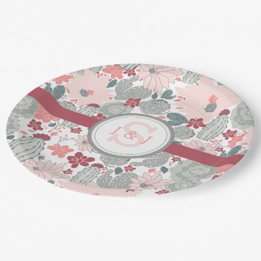 Cactus Pink Mint Succulents Cacti Pflanze Pappteller (Schrägansicht)