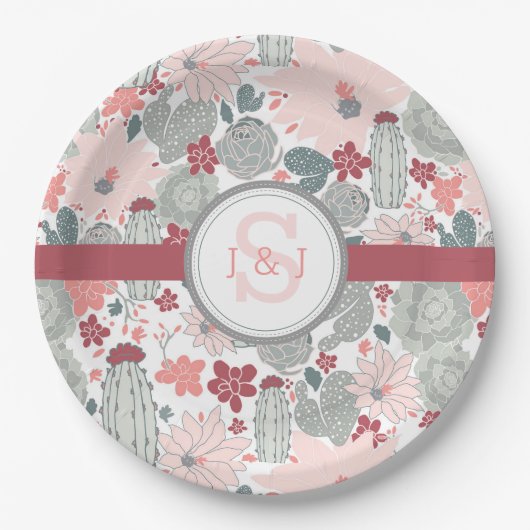 Cactus Pink Mint Succulents Cacti Pflanze Pappteller (Vorderseite)