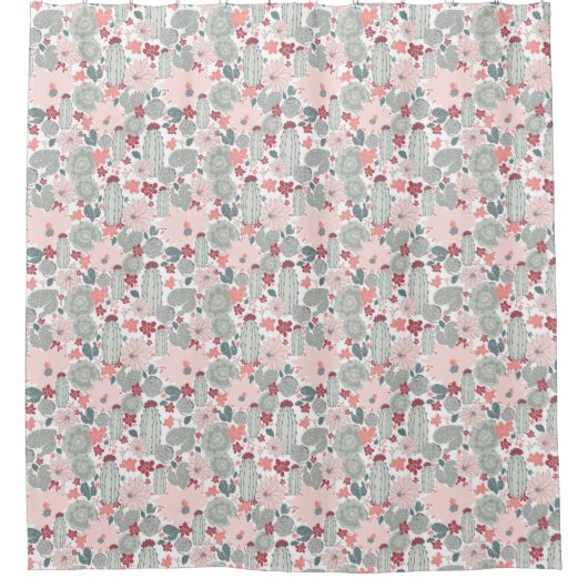 Cactus Pink Mint Succulents Pattern Duschvorhang (Vorderseite)