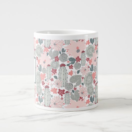 Cactus Pink Mint Succulents Pattern mit Namen Jumbo-Tasse (Vorderseite)
