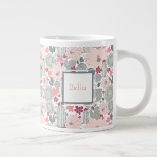Cactus Pink Mint Succulents Pattern mit Namen Jumbo-Tasse