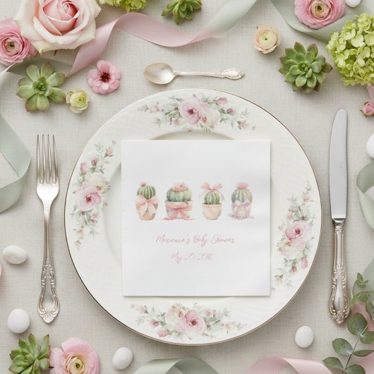 Cactus Pink Ribbon Baby Dusche Napkins Serviette
