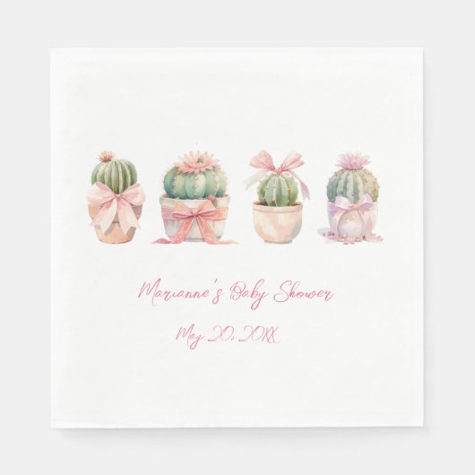 Cactus Pink Ribbon Baby Dusche Napkins Serviette (Vorderseite)