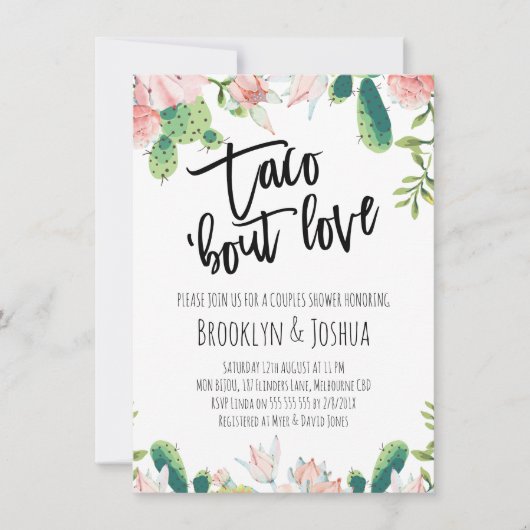 Cactus Pink Taco 'bout Liebe Couples Dusche Einladung (Vorderseite)