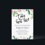 Cactus Pink Taco 'bout Liebe Couples Dusche Einladung<br><div class="desc">Cactus Pink Taco 'bout Liebe Paare Dusche Einladung Pink Blumenkaktus taco 'über Liebe Brautparty oder Paare Dusche Einladung. Diese Brautdusche-Einladung ist mit einer schwarzen Pinselkalligraphie und einigen blassrosa blühenden Kaktusarrangements oben und unten auf der Einladung ausgestattet. Ideal für alle,  die eine Bräunungsdusche zum Thema Taco suchen.</div>