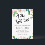 Cactus Pink Taco 'bout Liebe Couples Dusche Einladung<br><div class="desc">Cactus Pink Taco 'bout Liebe Paare Dusche Einladung Pink Blumenkaktus taco 'über Liebe Brautparty oder Paare Dusche Einladung. Diese Brautdusche-Einladung ist mit einer schwarzen Pinselkalligraphie und einigen blassrosa blühenden Kaktusarrangements oben und unten auf der Einladung ausgestattet. Ideal für alle,  die eine Bräunungsdusche zum Thema Taco suchen.</div>