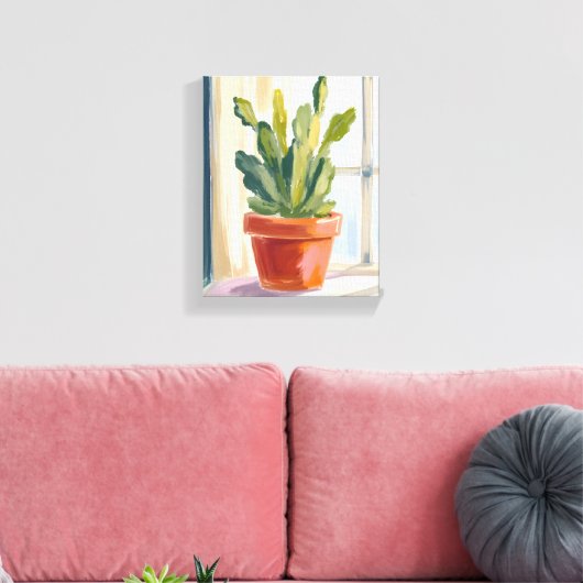 Cactus Plant | Green Botanical Watercolor Leinwanddruck (Insitu (Wohnzimmer))