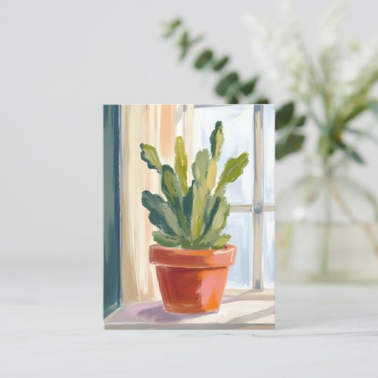 Cactus Plant | Green Botanical Watercolor Postkarte (Stehend Vorderseite)