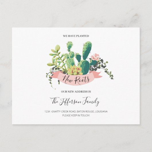 Cactus Planted New Roots Moved Moving Ankündigungspostkarte (Vorderseite)