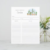 Cactus Plants Succulents Recipe Card Binder Insert (Stehend Vorderseite)