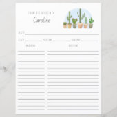Cactus Plants Succulents Recipe Card Binder Insert (Vorderseite)