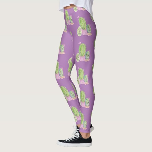 Cactus Pot Pflanze Muster Lila Leggings (Links)