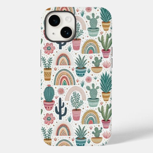 Cactus Pot with Plants, Flowers and Rainbows Case-Mate iPhone Hülle (Rückseite)