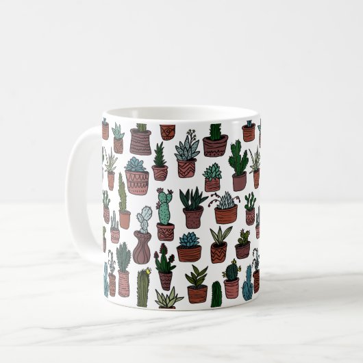 Cactus Potted Pflanze Niedliches Muster farbenfroh Kaffeetasse (Vorderseite Links)