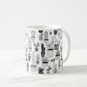 Cactus Potted Pflanze Niedliches Muster Schwarz &  Kaffeetasse (VorderseiteRechts)