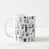 Cactus Potted Pflanze Niedliches Muster Schwarz &  Kaffeetasse (Links)
