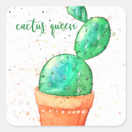 Cactus Queen Watercolor Quadratischer Aufkleber