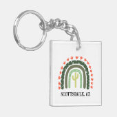 Cactus Rainbow Custom Text Modern Wüste Schlüsselanhänger (Vorderseite links)
