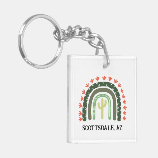 Cactus Rainbow Custom Text Modern Wüste Schlüsselanhänger (Vorderseite links)