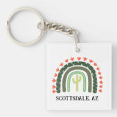 Cactus Rainbow Custom Text Modern Wüste Schlüsselanhänger (Vorderseite)
