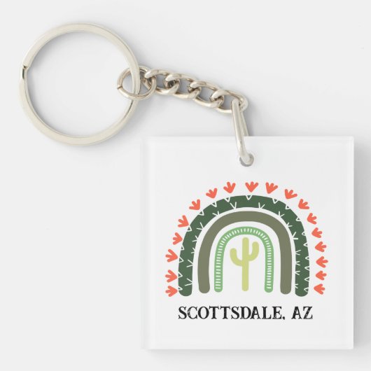 Cactus Rainbow Custom Text Modern Wüste Schlüsselanhänger (Vorderseite)