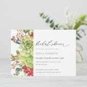 Cactus Red Floral Brautparty Einladung (Stehend Vorderseite)