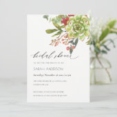Cactus Red Floral Brautparty Einladung (Stehend Vorderseite)